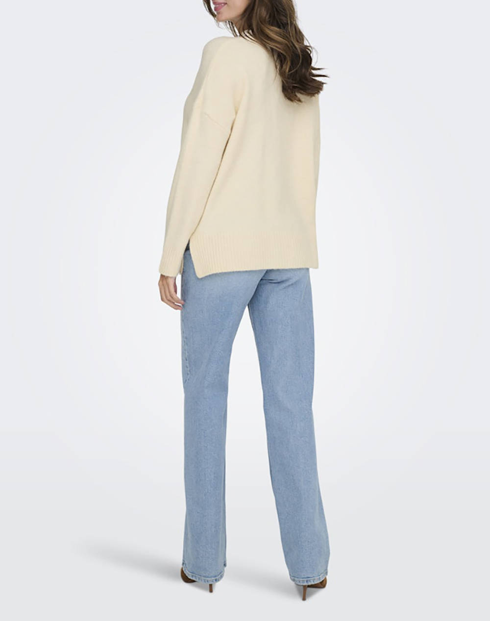 ONLY ONLY ONLHAZEL LS HIGHNECK OVERS PULL KNT NOOS 15352853-Whitecap GrayMelange Ecru - 2