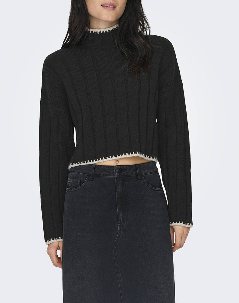 ONLY ONLCHICK STITCH LS HIGHNECK KNT NOOS 15329963-BlackPumice Stone Black