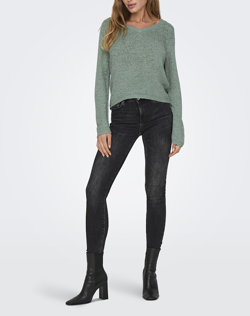 ONLY ONLY ONLGEENA L/S V-NECK KNT NOOS 15340862-Lily Pad Green - 3