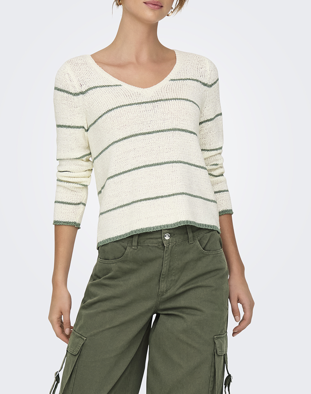 ONLY ONLGEENA L/S V-NECK KNT NOOS 15340862-Cloud DancerWLilyPad Multi