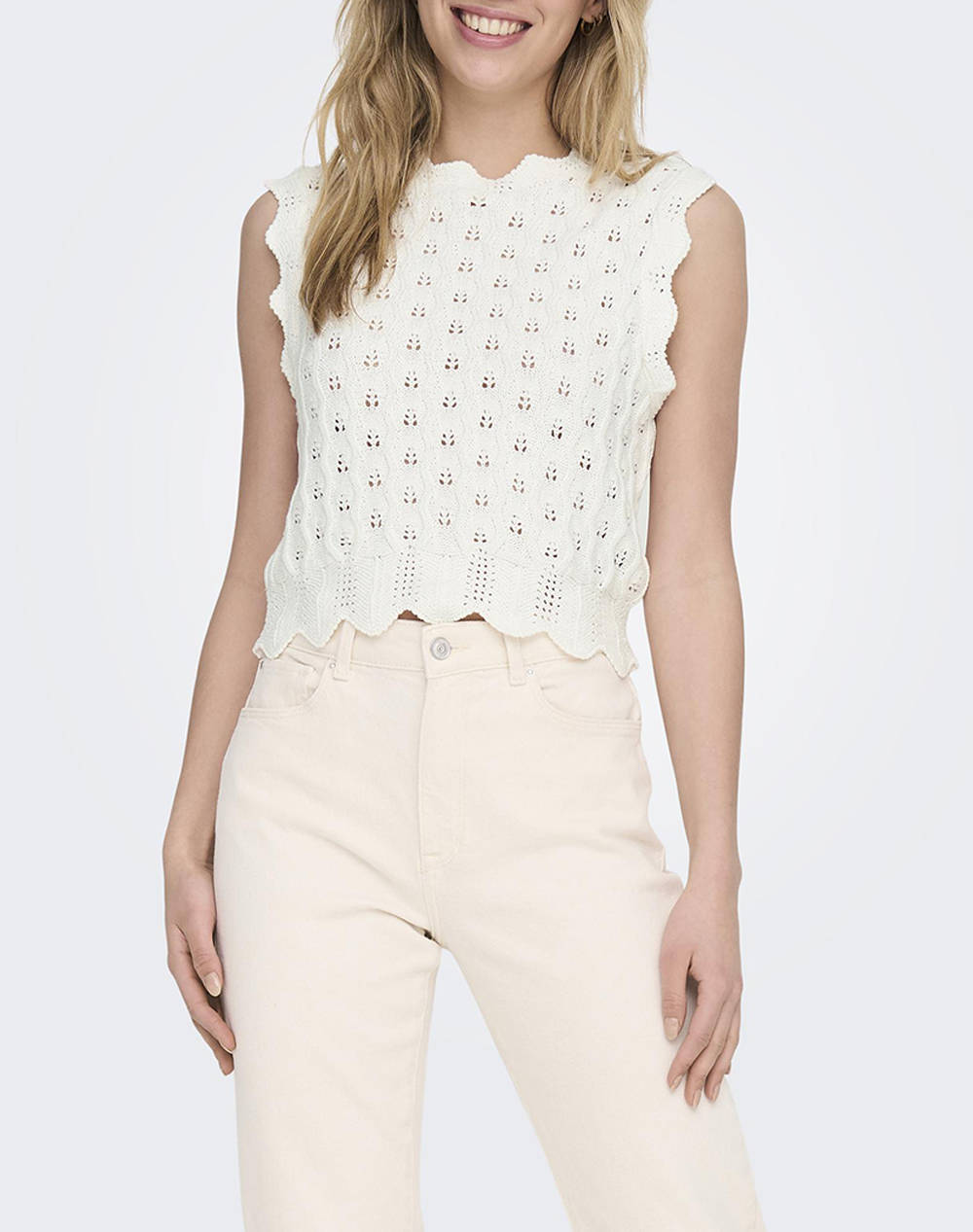 ONLY ONLY ONLLUNA LIFE SL O-NECK TANK NOOS KNT 15291602-Cloud Dancer OffWhite