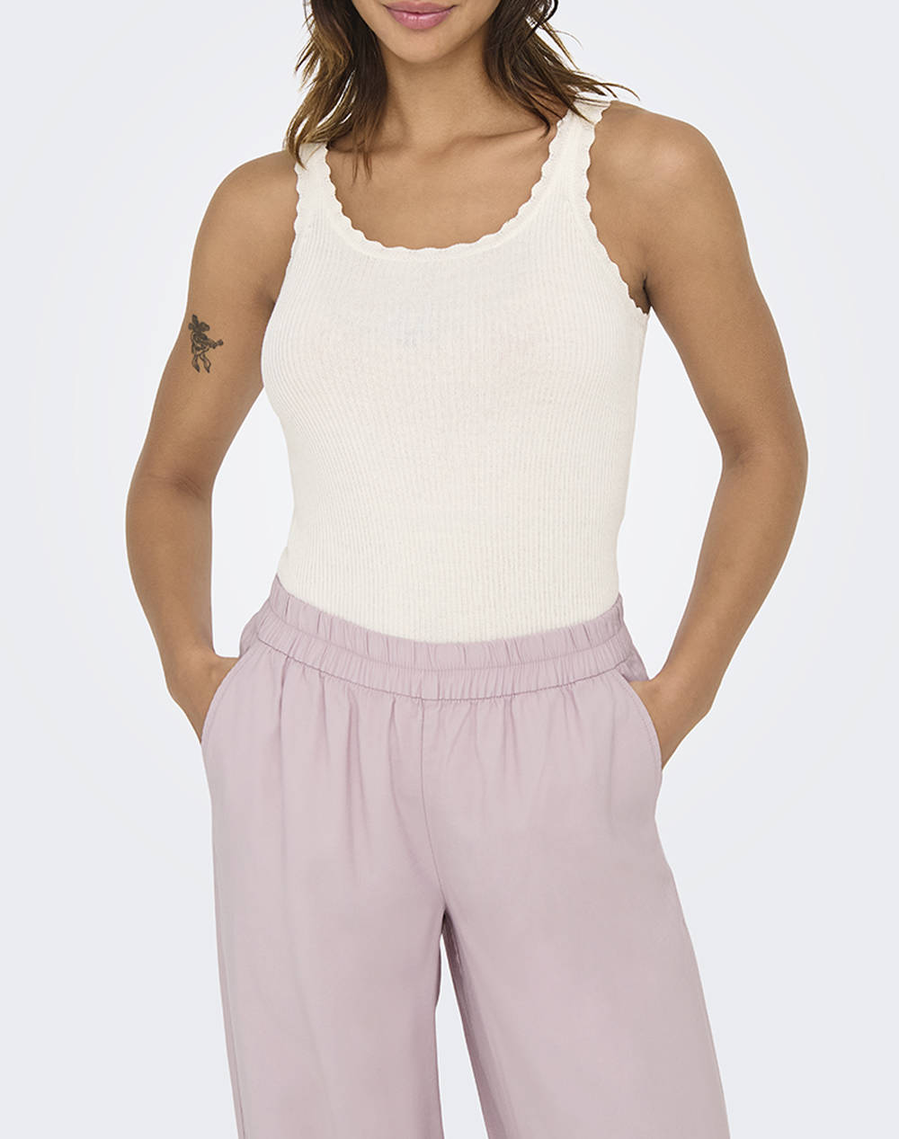 ONLY ONLGEMMA SL U-NECK KNT NOOS 15314659-Cloud Dancer White