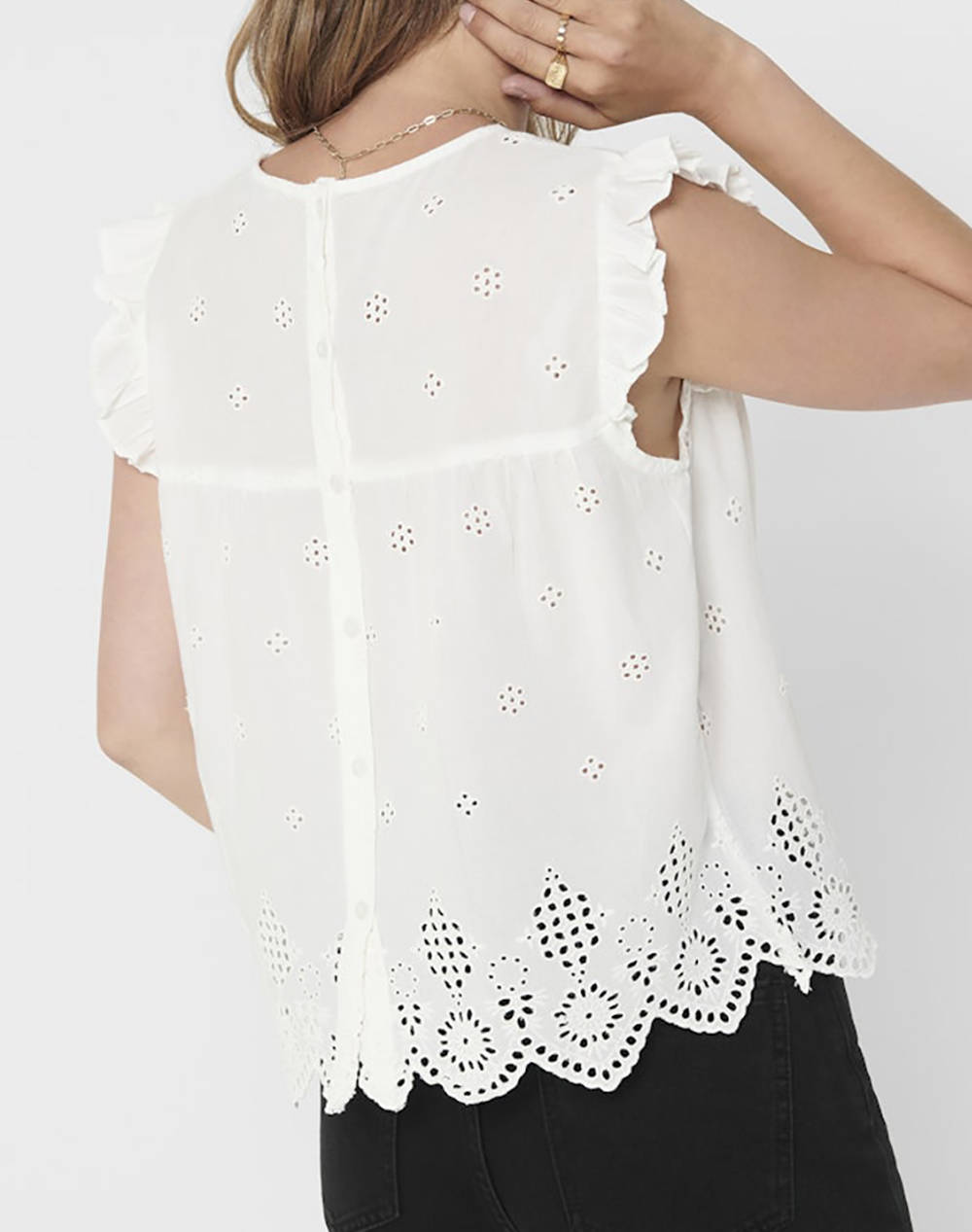 ONLY ONLSILLA LIFE S/L FRILL TOP WVN NOOS 15213398-Cloud Dancer White φωτογραφία