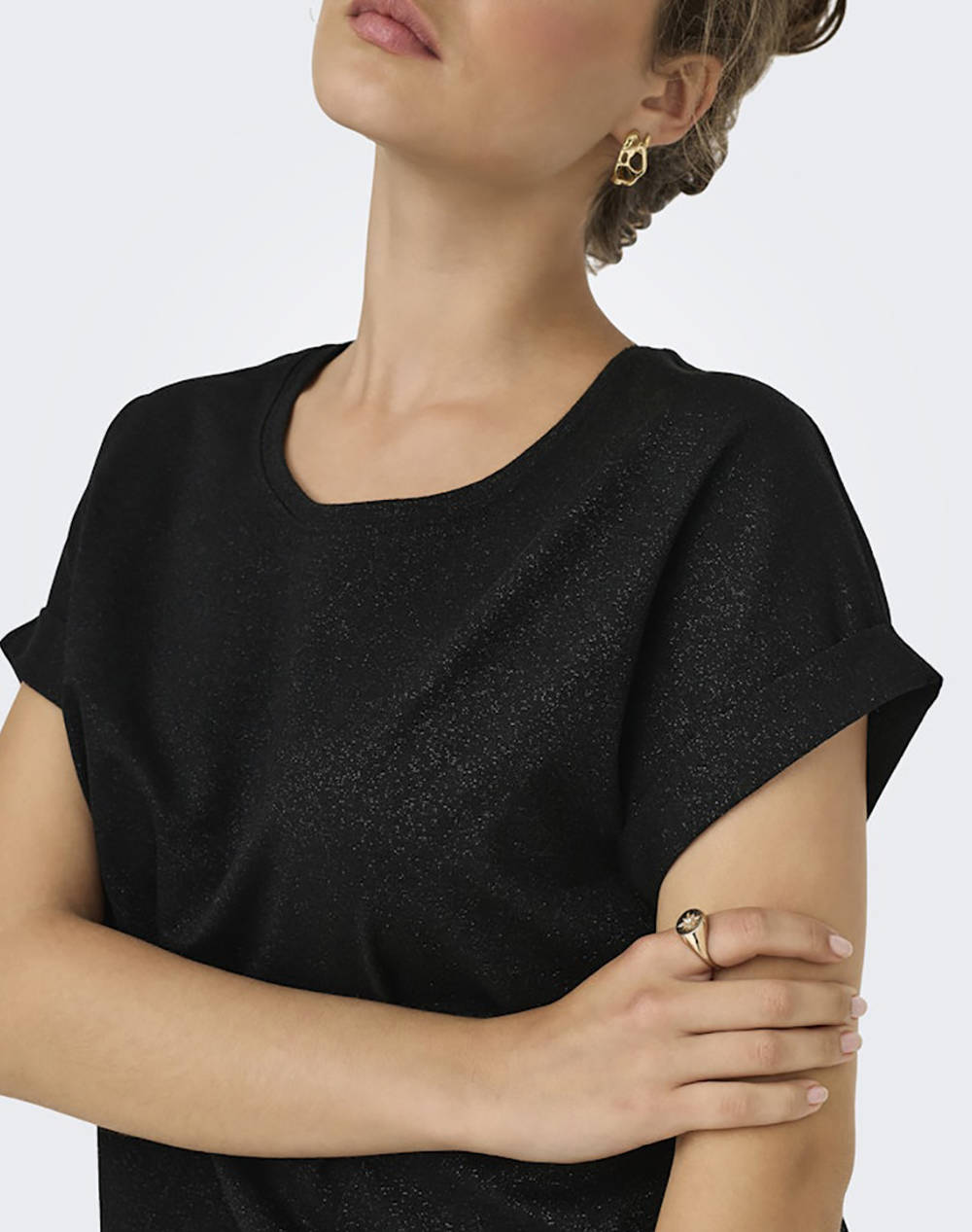 Only Onlmoster Glitter S Top Noos Jrs 15356991-Blackblacklurex Black Γυναικεία ρούχα μπλούζες Τ-Shirt Politikos Shop Πολιτικός