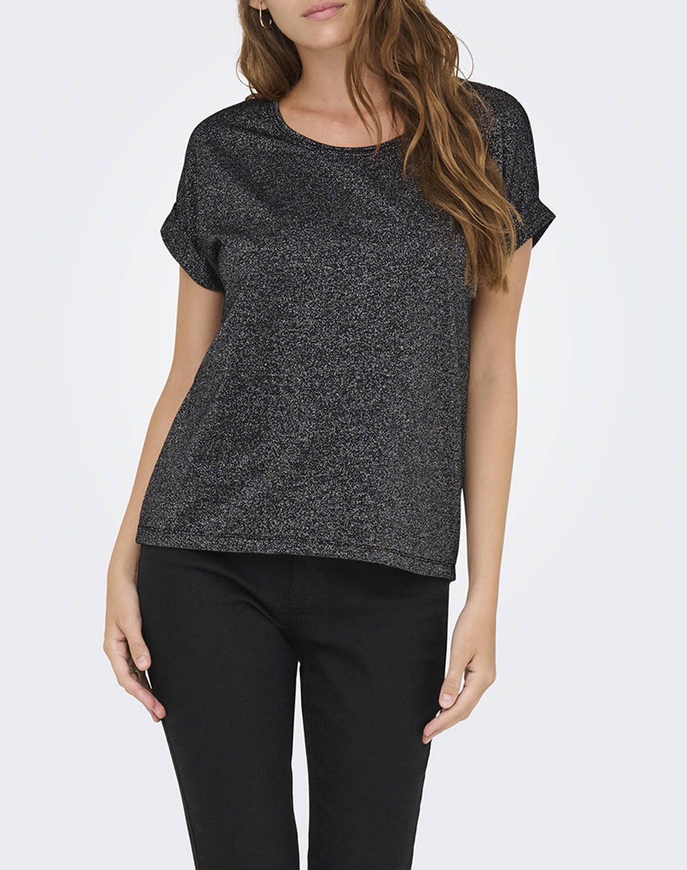 ONLY ONLMOSTER GLITTER S/S TOP NOOS JRS 15356991-BlackSILVERLUREX DarkSlateGrey