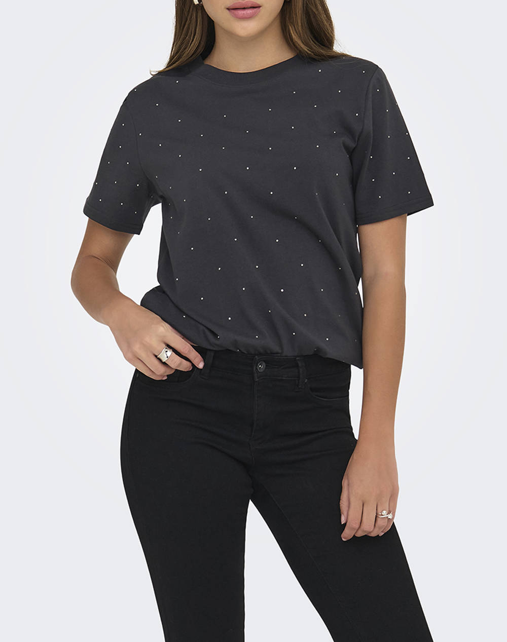 ONLY ONLMONJA S/S STUDS TEE JRS 15340939-PhantomSTUDS JetBlack