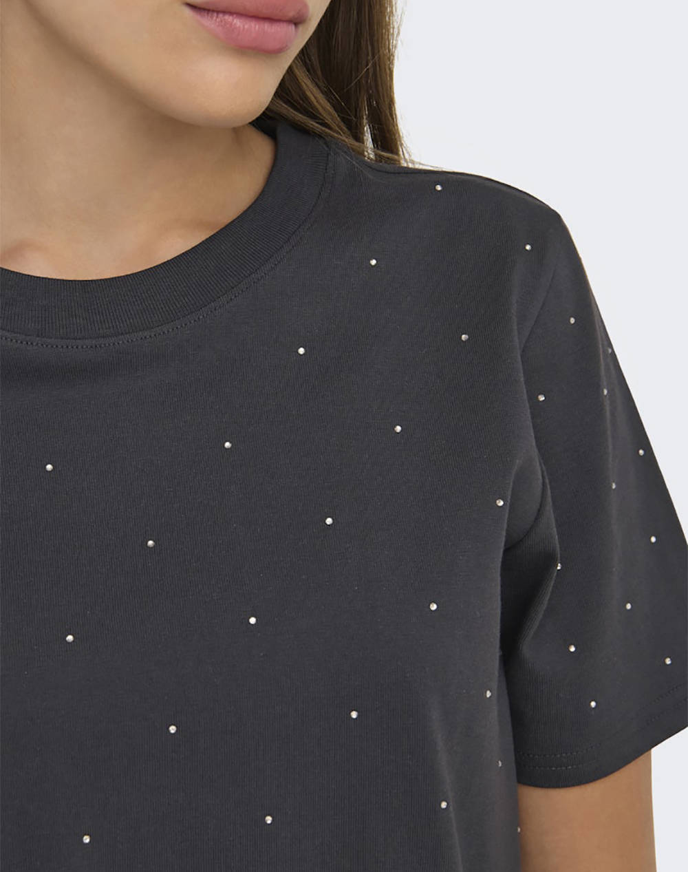 Only Onlmonja S Studs Tee Jrs 15340939-Phantomstuds Jetblack Γυναικεία ρούχα μπλούζες Τ-Shirt Politikos Shop Πολιτικός