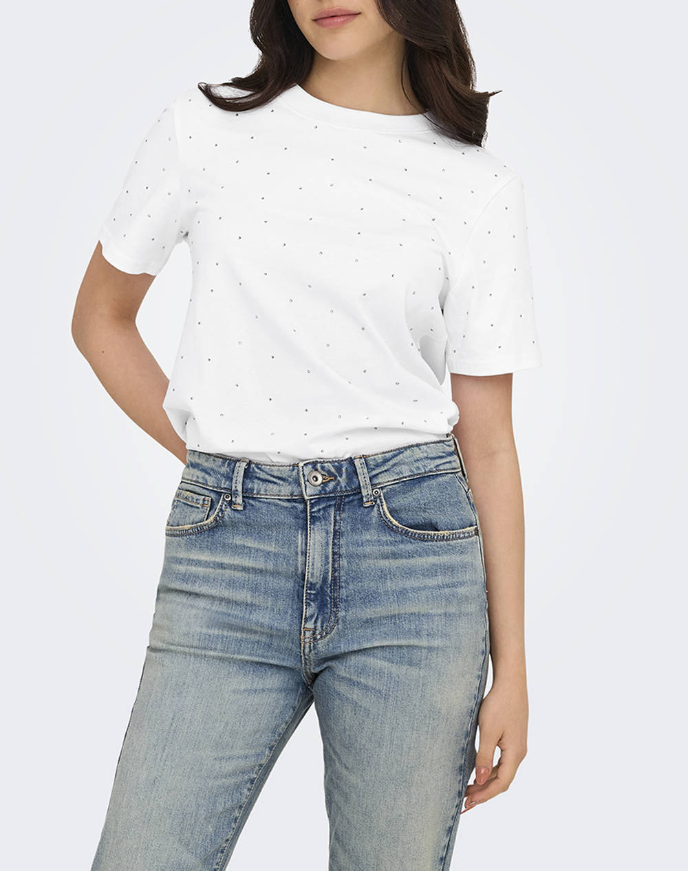 ONLY ONLMONJA S/S STUDS TEE JRS 15340939-WhiteSTUDS White