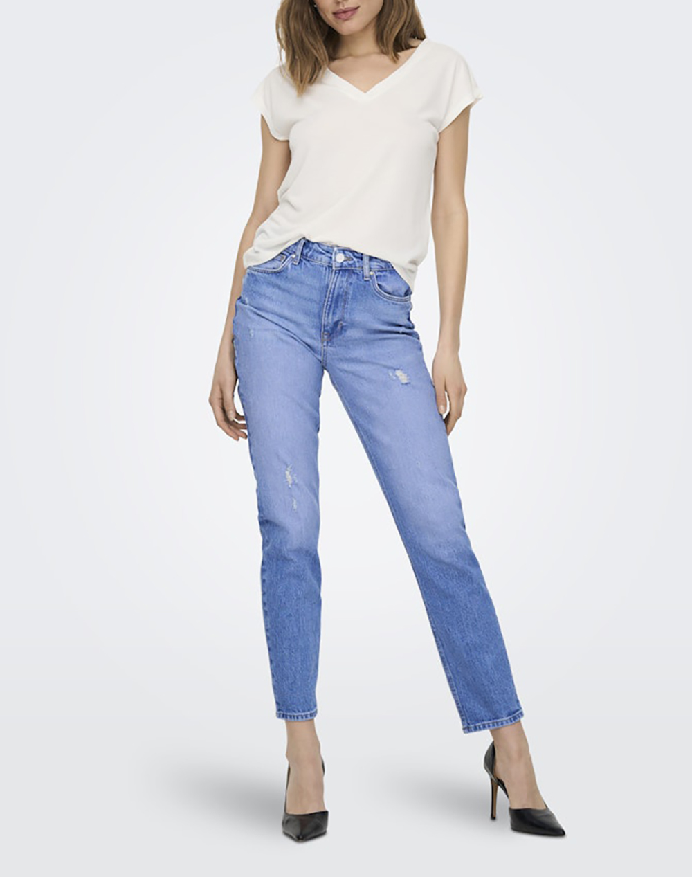 ONLY ONLY ONLFREE S/S MOD.V-NECK TOP JRS NOOS 15287041-Cloud Dancer OffWhite - 2