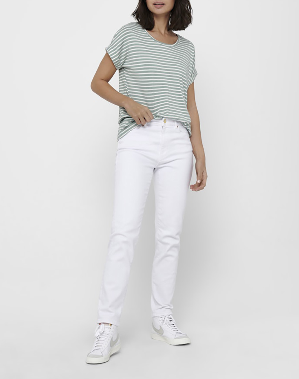 Only Onlmoster Stripe S O-Neck Top Jrs Noos 15206243-Jadeiteclouddancer Green Γυναικεία ρούχα μπλούζες Τ-Shirt Politikos Shop Πολιτικός