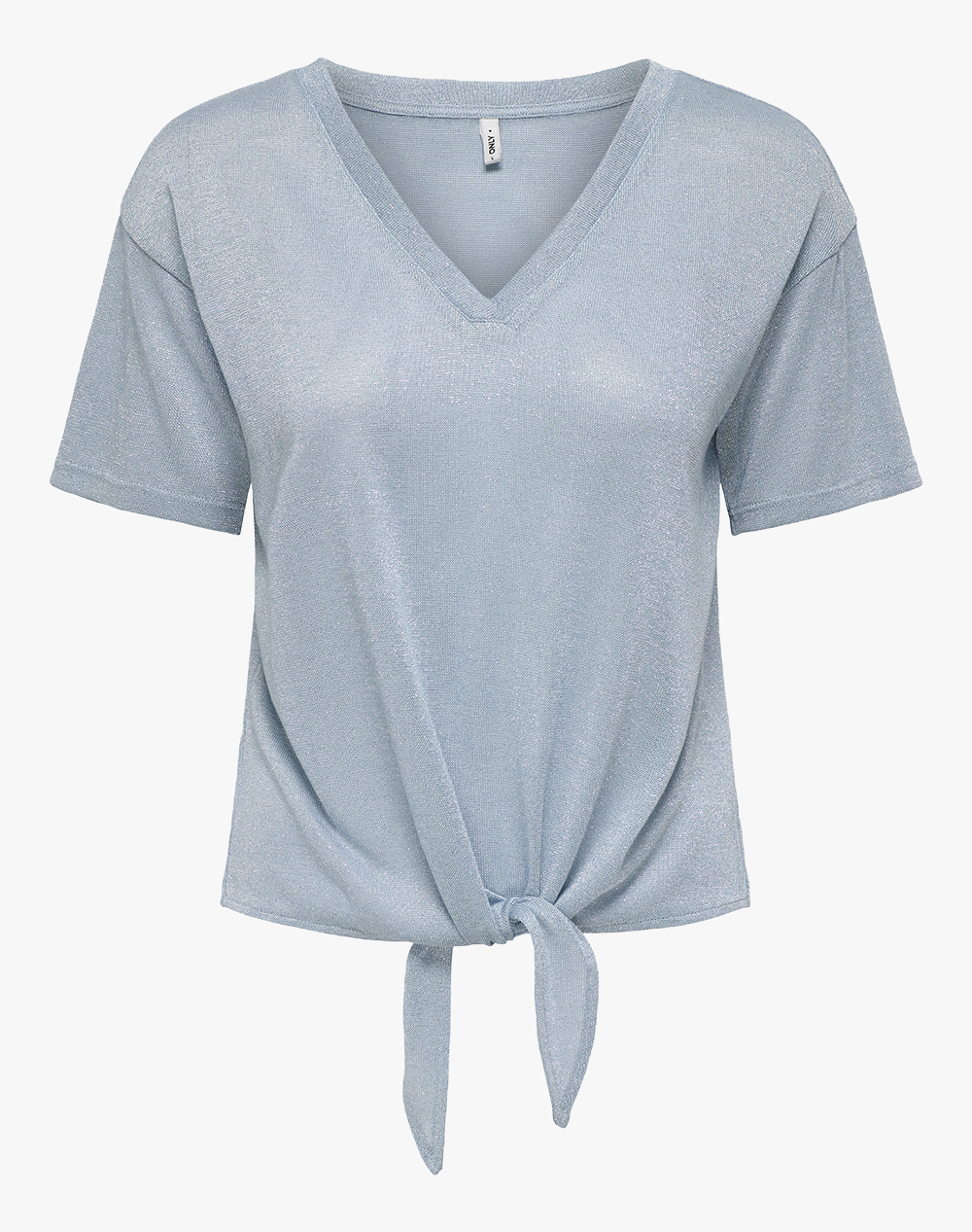 ONLY ONLAMBER S/S KNOT SHINE TOP JRS 15369755-Soft ChambraySilverglitter LightBlue