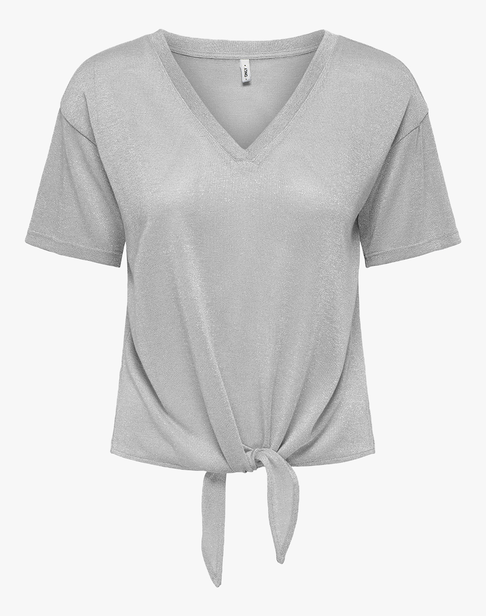 ONLY ONLAMBER S/S KNOT SHINE TOP JRS 15369755-Light Grey MelangeSilverglitter LightGray