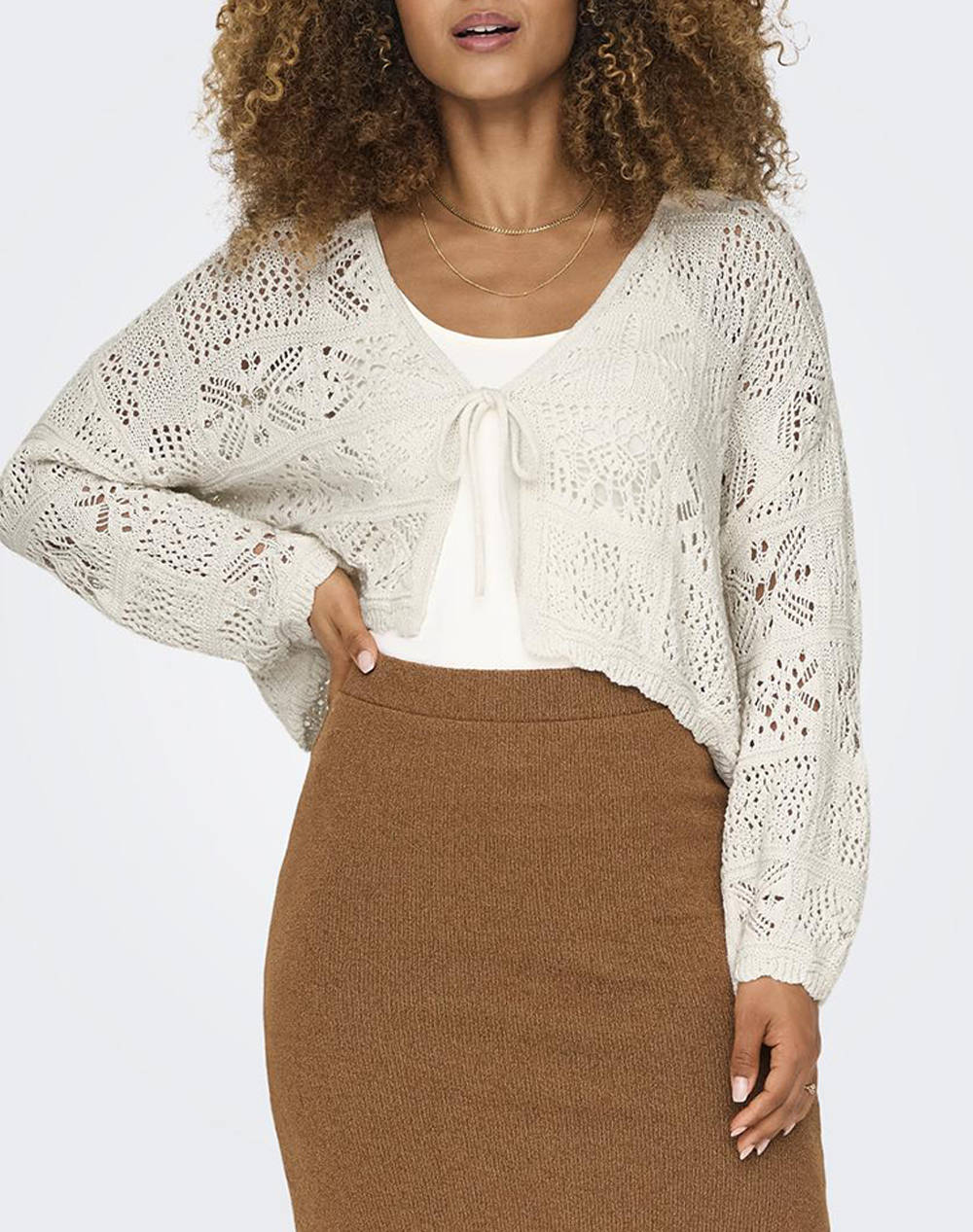 ONLY ONLBEACH LIFE 7/8 TIE CARDIGAN KNT NOOS 15257604-Cloud Dancer Ecru