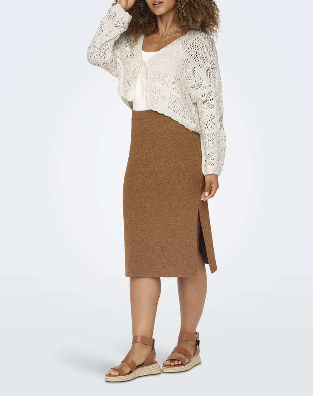 Only Onlbeach Life 7 8 Tie Cardigan Knt Noos 15257604-Cloud Dancer Ecru Γυναικεία ρούχα μπλούζες Πλεκτά Politikos Shop Πολιτικός