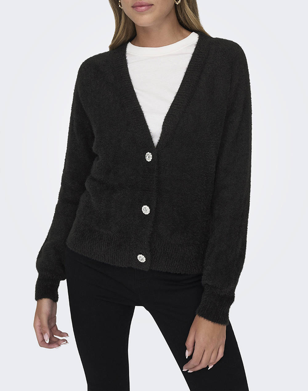 ONLY ONLELLA PIUMO LS CARDIGAN KNT NOOS 15259564-BLACK Black
