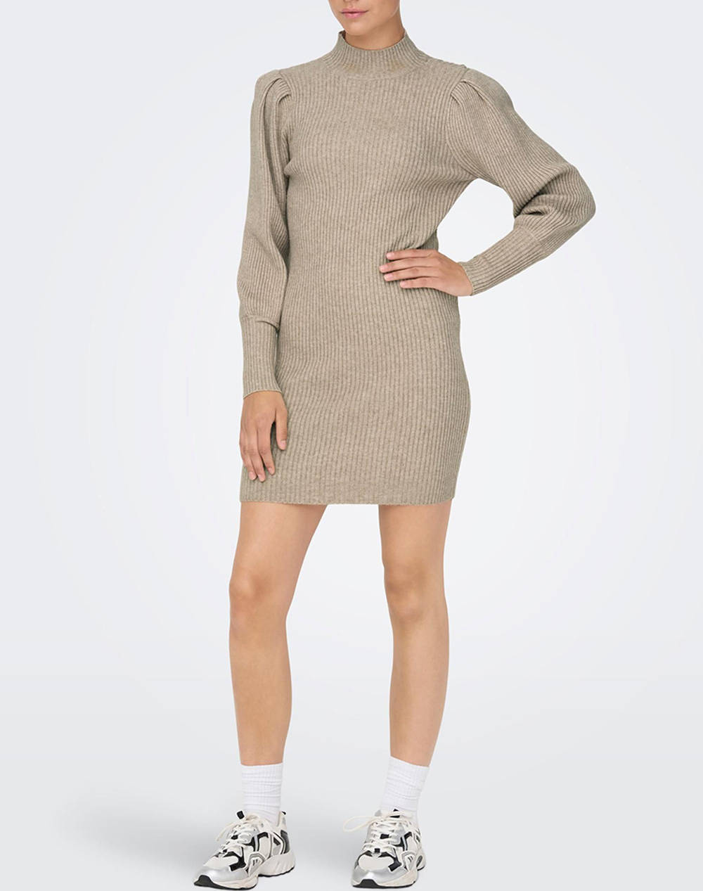 Only Onlkatia Dress Knt Noos 15232502-Mocha Meringuew Melange Ecru Γυναικεία ρούχα φορέματα Politikos Shop Πολιτικός