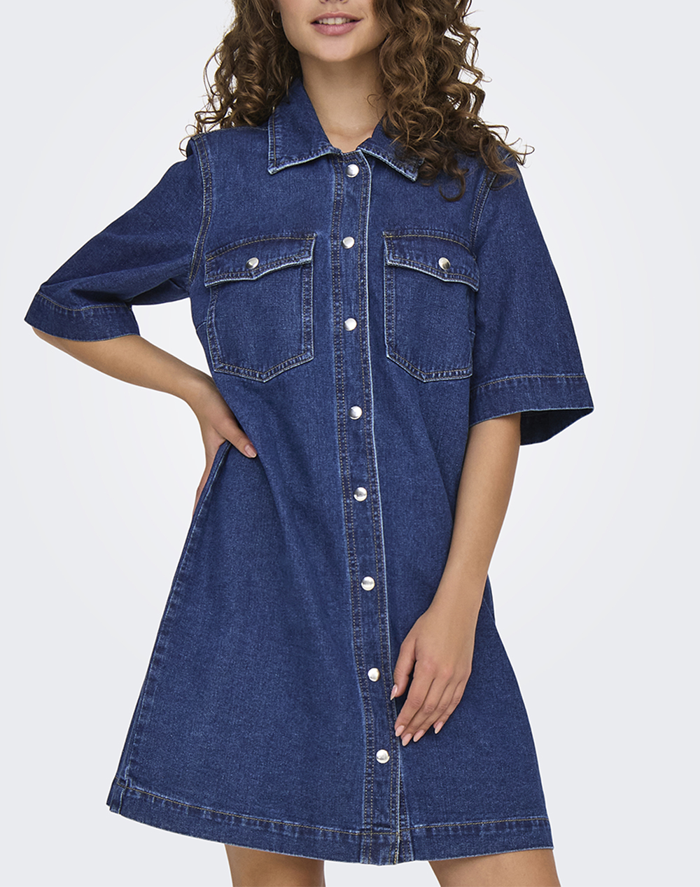 ONLY ONLBELLE S/S BUTTON DRESS DNM GUA NOOS 15324384-Dark Blue Denim DenimBlue