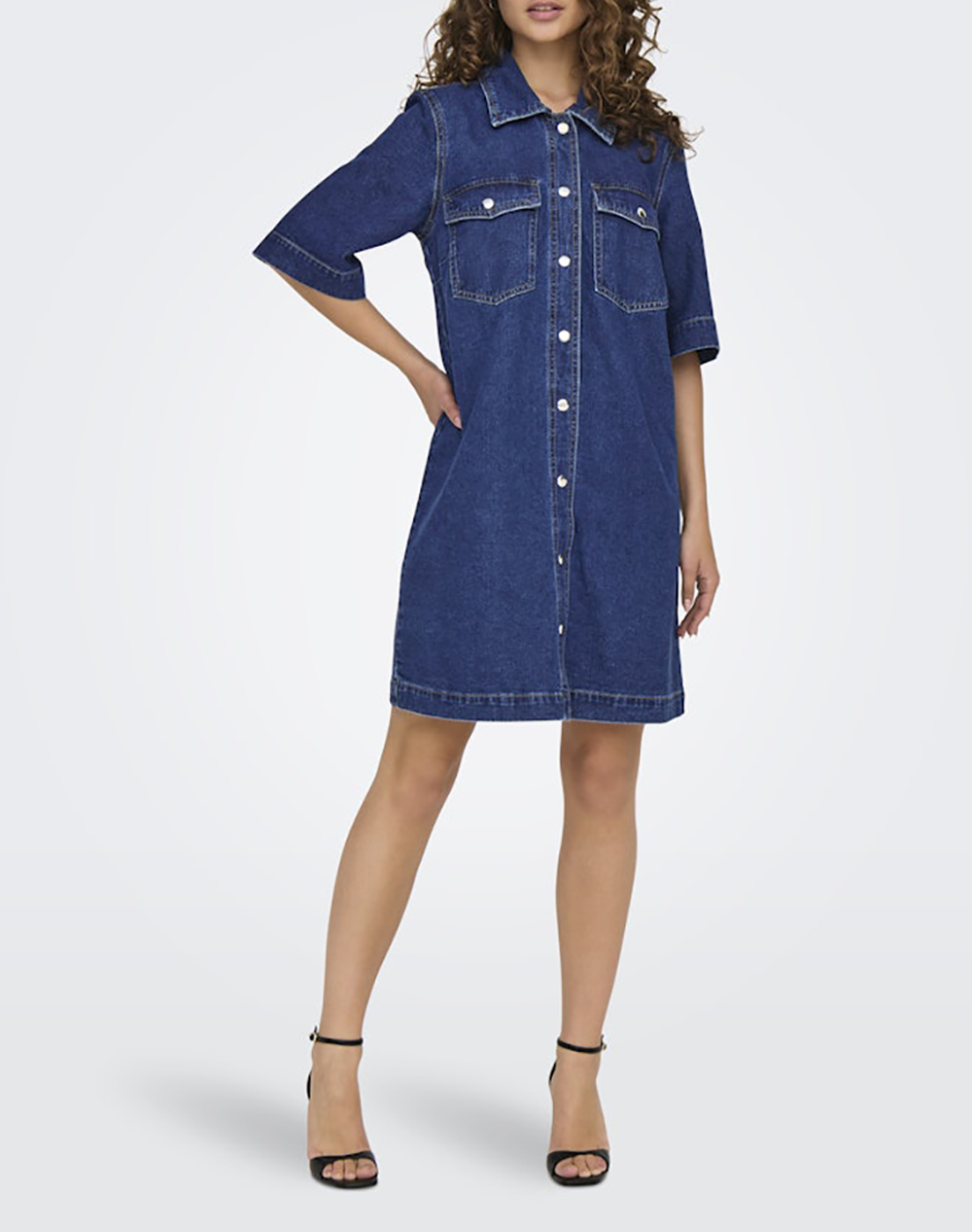 Only Onlbelle S Button Dress Dnm Gua Noos 15324384-Dark Blue Denim Denimblue Γυναικεία ρούχα φορέματα Politikos Shop Πολιτικός