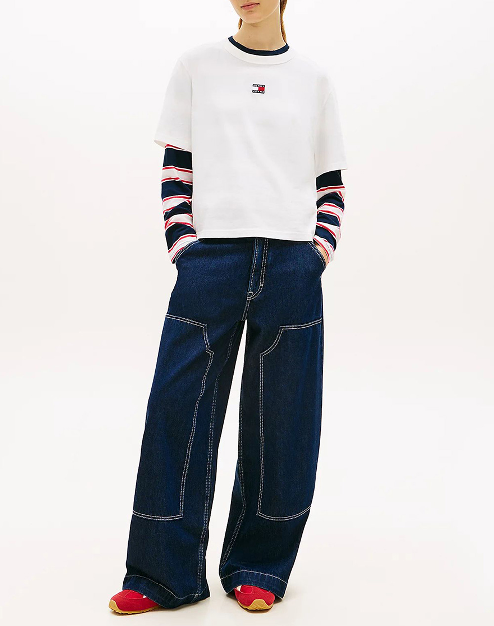 Tommy Jeans Tjw Bxy Badge Tee Ext New Dw0Dw22202-Ybl Offwhite Γυναικεία ρούχα μπλούζες Τ-Shirt Politikos Shop Πολιτικός