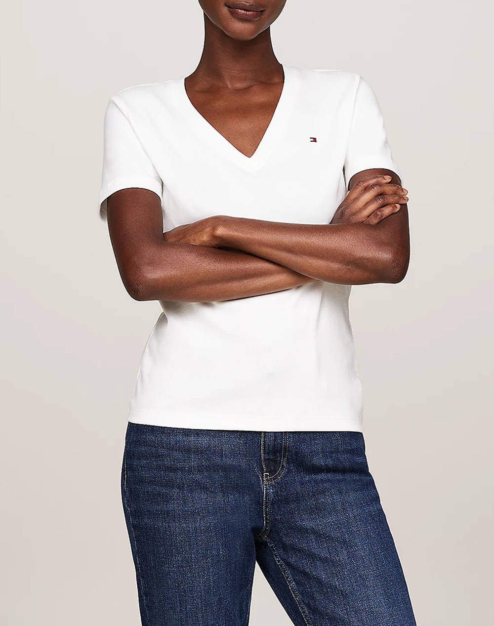 TOMMY HILFIGER TOMMY HILFIGER NEW SLIM CODY V-NECK SS WW0WW40584-02Z Ecru