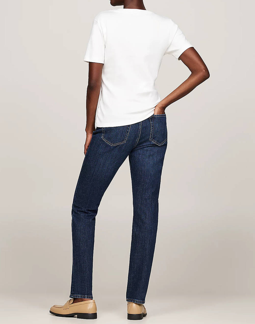 TOMMY HILFIGER NEW SLIM CODY V-NECK SS WW0WW40584-02Z Ecru φωτογραφία