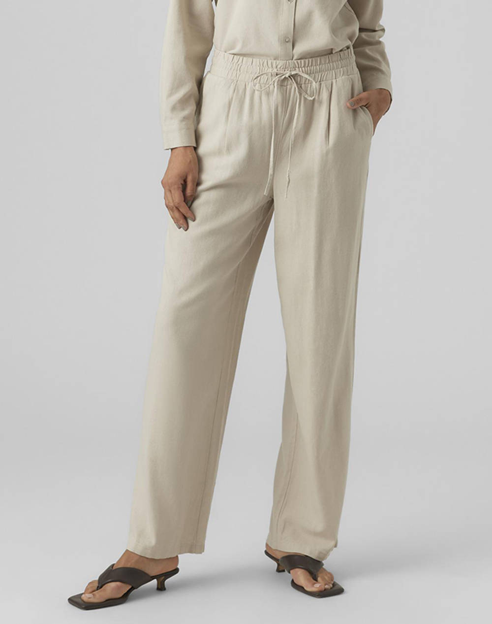 VERO MODA VMJESMILO WIDE PANTS WVN GA NOOS 10287363-Silver Lining Ecru