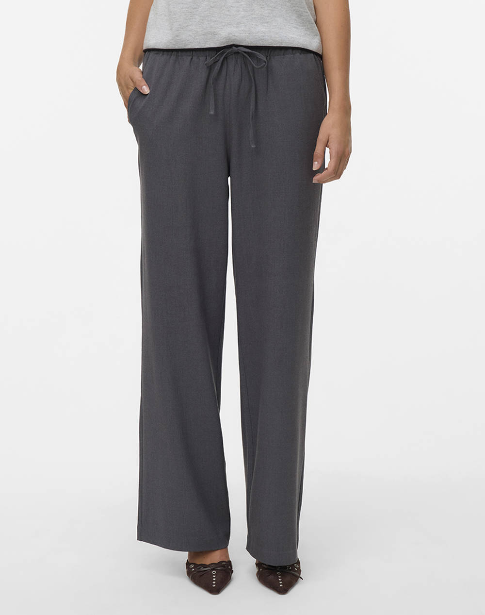 VERO MODA VMMILLY LW WIDE STRING PANT NOOS 10331924-Dark Grey Melange DarkGray