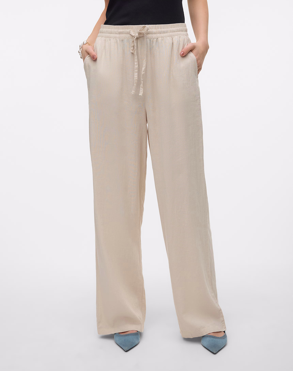 VERO MODA VMLINN HW PANTS WVN NOOS 10305091-Moonbeam Biege
