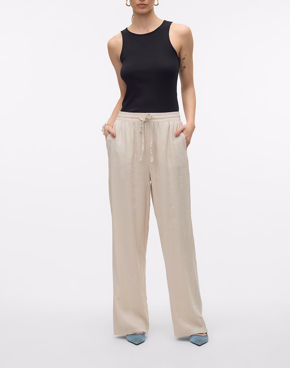 Vero Moda Vmlinn Hw Pants Wvn Noos 10305091-Moonbeam Biege Γυναικεία ρούχα παντελόνια παντελόνι Φορμας Politikos Shop Πολιτικός