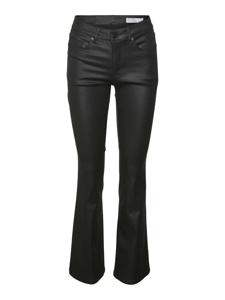 VERO MODA VMFLASH MR FLARED COATED PANTS NOOS 10314594-BLACK Black