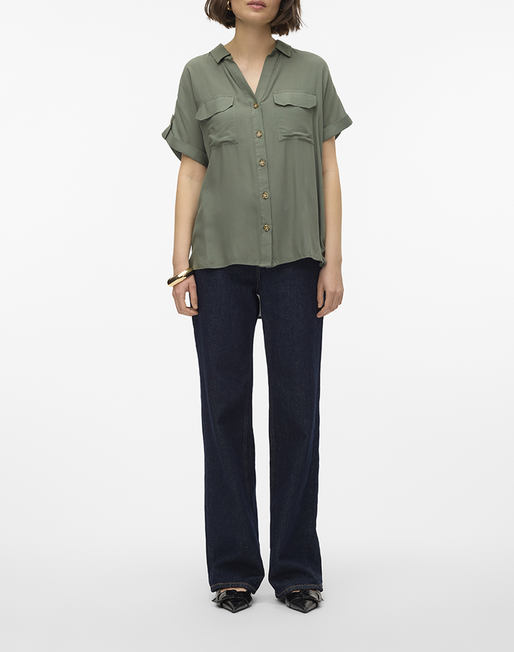 Vero Moda Vmbumpy Ss Shirt Wvn Noos 10310139-Laurel Wreath Khaki Γυναικεία ρούχα πουκάμισα Politikos Shop Πολιτικός