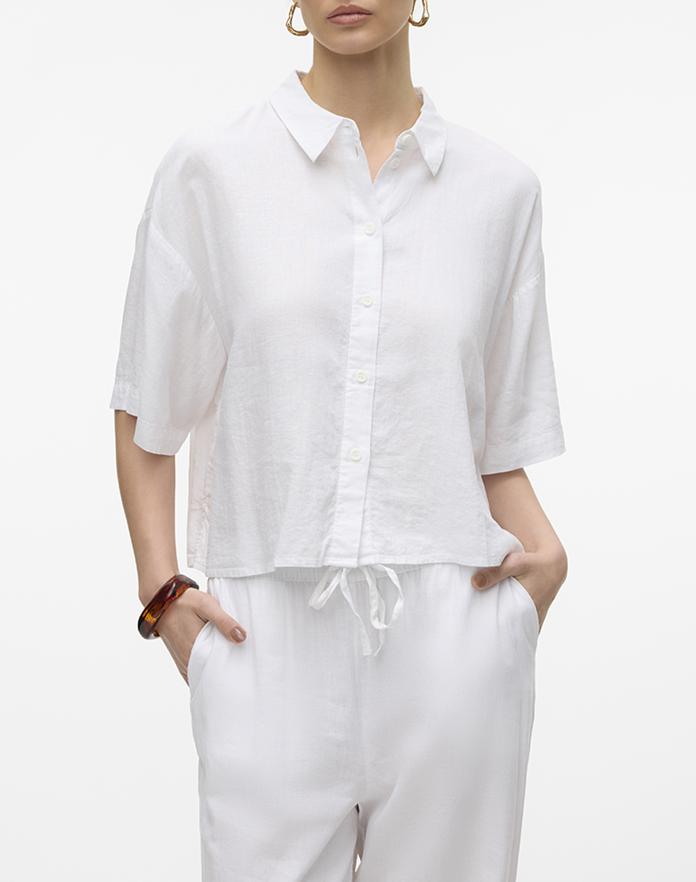 VERO MODA VMLINN 2/4 SHORT SHIRT WVN NOOS 10306820-Snow White White