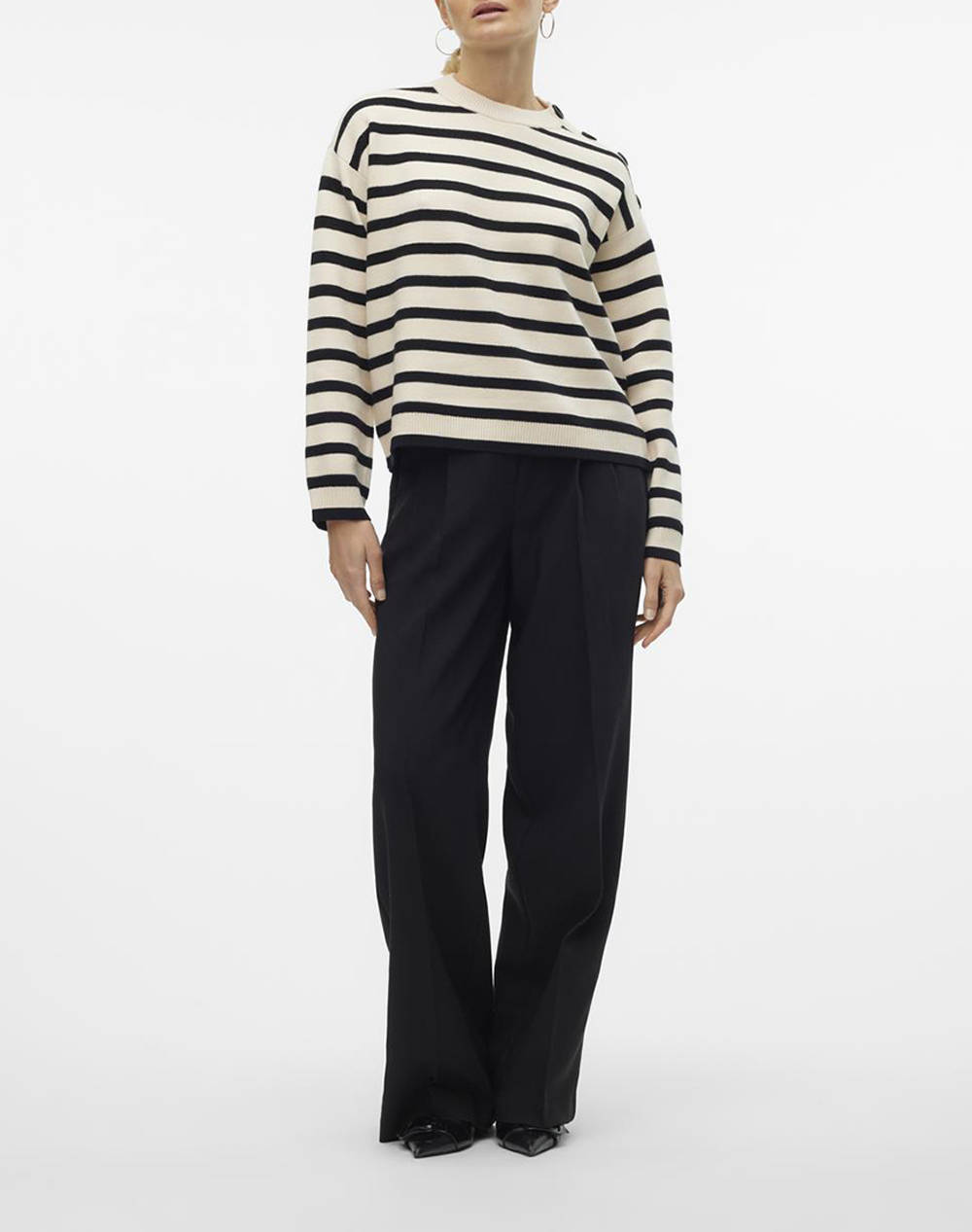 Vero Moda Vmsaba Ls O-Neck Button Pullover Ga Noos 10310474-Birch Biege Γυναικεία ρούχα μπλούζες Πλεκτά Politikos Shop Πολιτικός