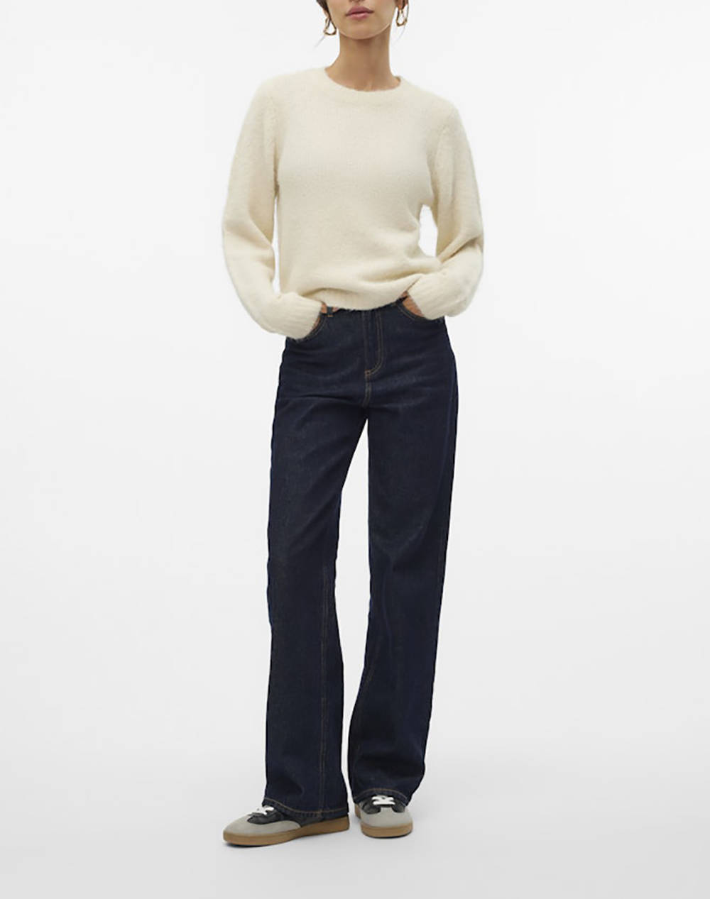 Vero Moda Vmnovah Ls O-Neck Pullover Ga Noos 10320495-Birch Offwhite Γυναικεία ρούχα μπλούζες Πλεκτά Politikos Shop Πολιτικός