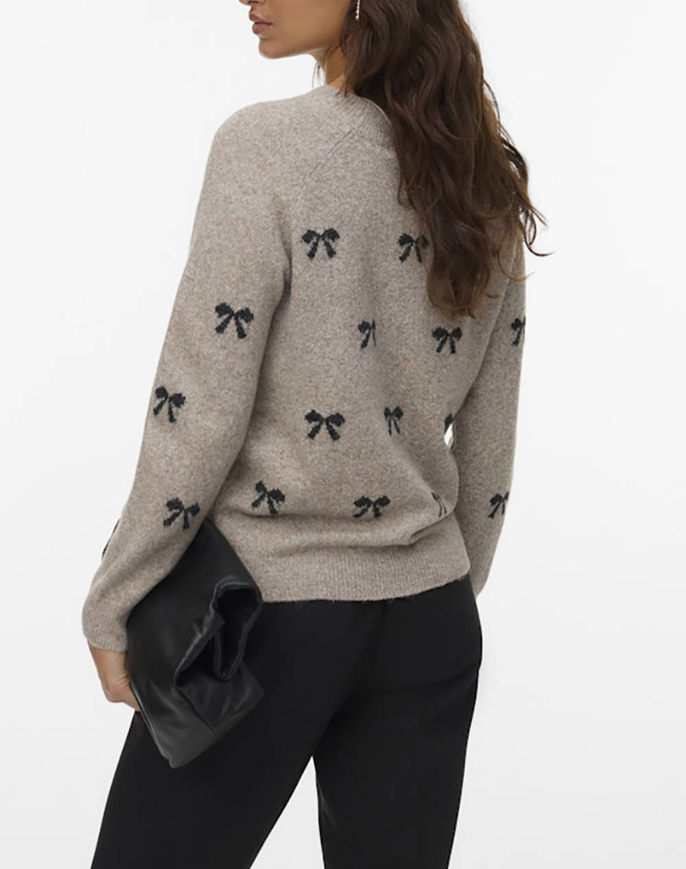 VERO MODA VMDOFFY INTARSIA LS O-NCK PULLOV GA NOOS 10330790-Moon RockW.BLACKBOWS SandyBrown