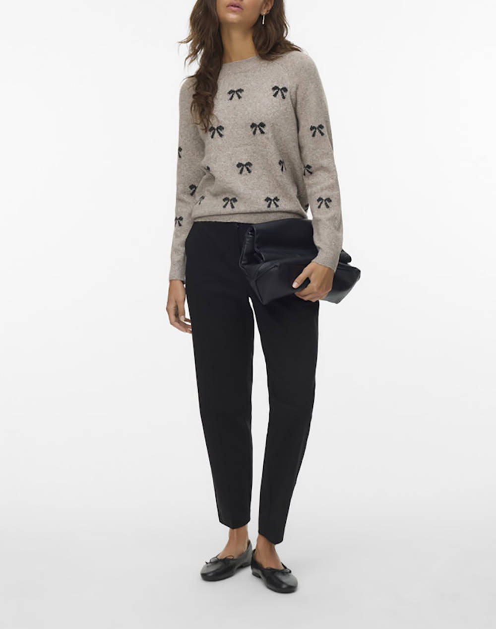 Vero Moda Vmdoffy Intarsia Ls O-Nck Pullov Ga Noos 10330790-Moon Rockw Blackbows Sandybrown Γυναικεία ρούχα μπλούζες Πλεκτά Politikos Shop Πολιτικός