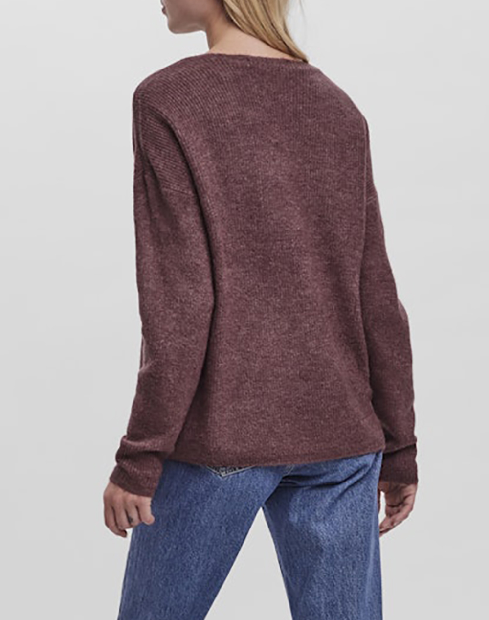 VERO MODA VERO MODA VMCREWLEFILE LS V-NECK BLOUSE NOOS 10233357-Rose BrownMELANGE DarkRed - 2
