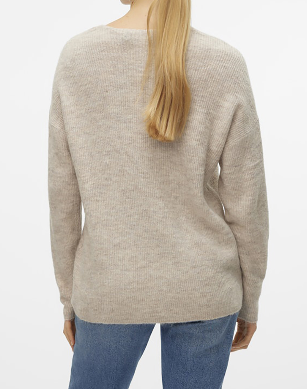VERO MODA VMCREWLEFILE LS V-NECK BLOUSE NOOS 10233357-BirchW. SILVER SCONCE/NOMAD MELANGE SandyBrown