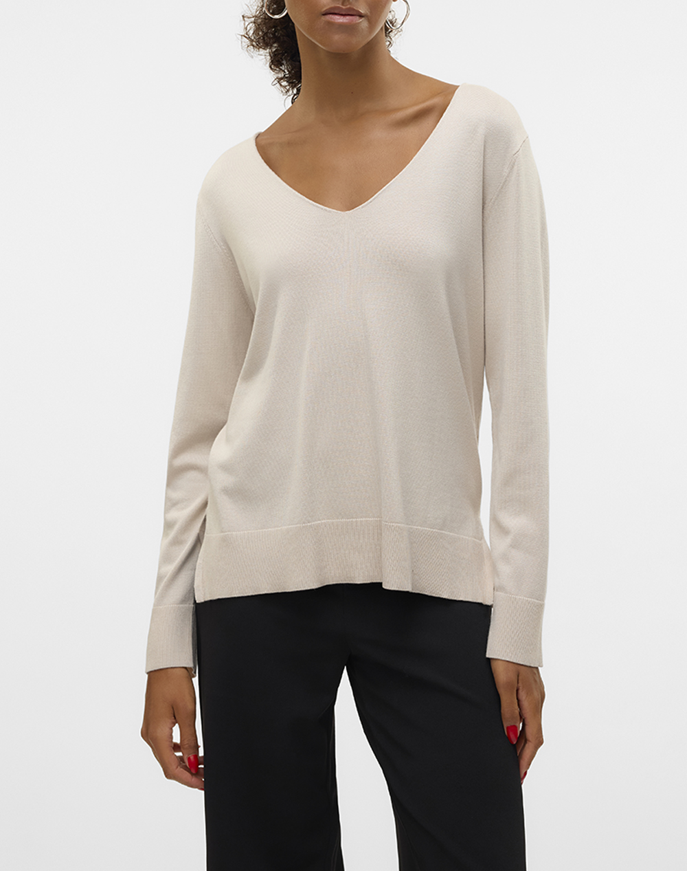 VERO MODA VMSILJE LS V-NECK PULLOVER GA NOOS 10320451-Moonbeam Ecru