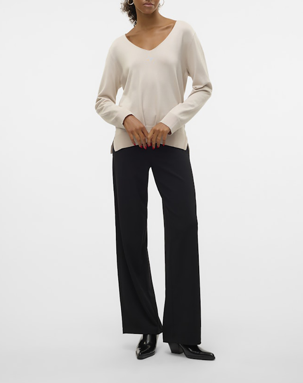 Vero Moda Vmsilje Ls V-Neck Pullover Ga Noos 10320451-Moonbeam Ecru Γυναικεία ρούχα μπλούζες Πλεκτά Politikos Shop Πολιτικός
