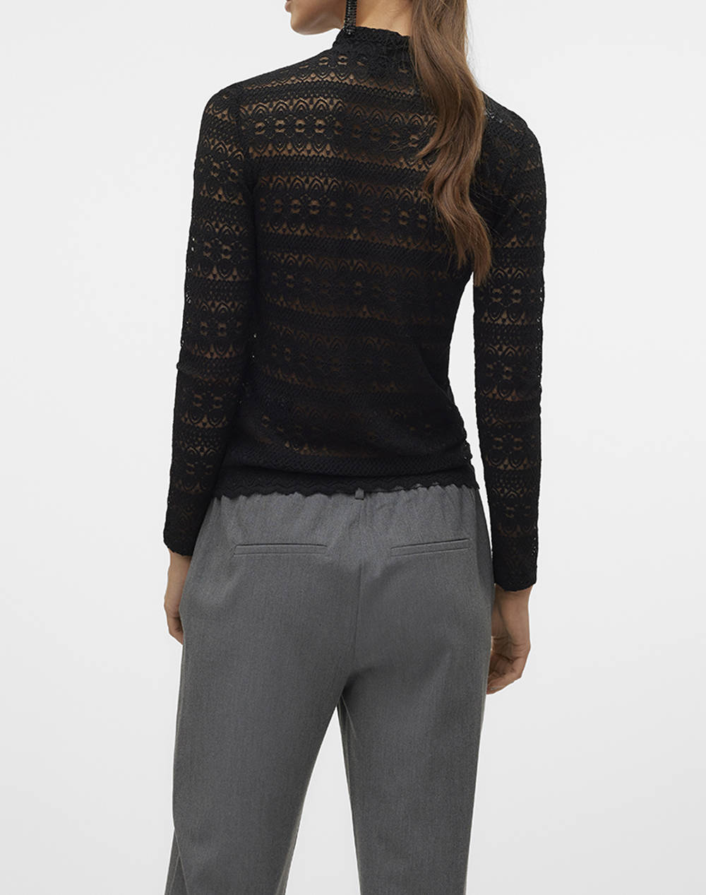 VERO MODA VMZOE LS LACE HIGH NECK TOP JRS NOOS 10315443-BLACK Black φωτογραφία