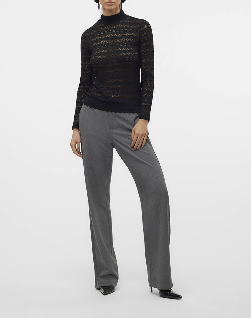 VERO MODA VMZOE LS LACE HIGH NECK TOP JRS NOOS 10315443-BLACK Black φωτογραφία