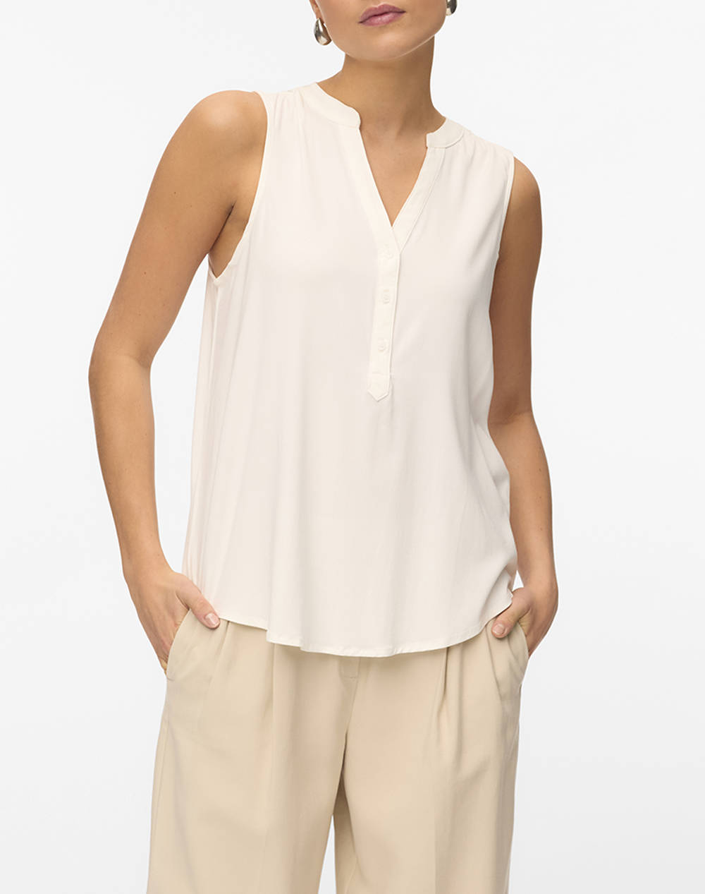 VERO MODA VMBELLA SL V-NECK TOP WVN GA NOOS 10326002-Snow White White
