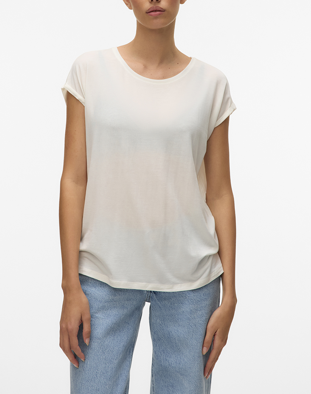 VERO MODA VMAVA PLAIN SS TOP JRS NOOS 10284468-Snow White OffWhite