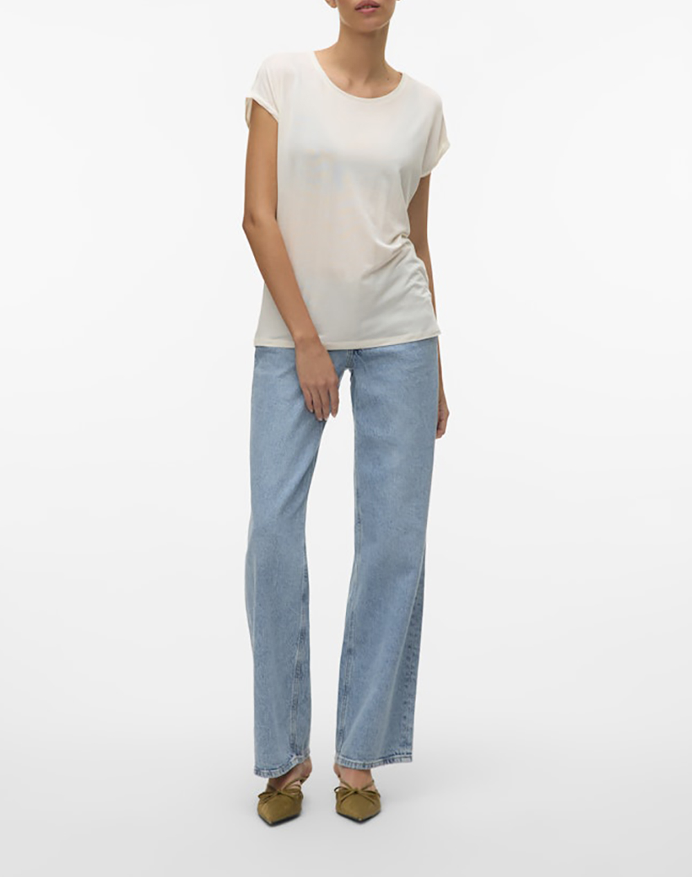 Vero Moda Vmava Plain Ss Top Jrs Noos 10284468-Snow White Offwhite Γυναικεία ρούχα μπλούζες Τ-Shirt Politikos Shop Πολιτικός