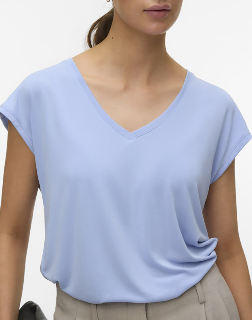 VERO MODA VMFILLI SS V-NECK TEE NOOS 10247666-Brunnera Blue SkyBlue