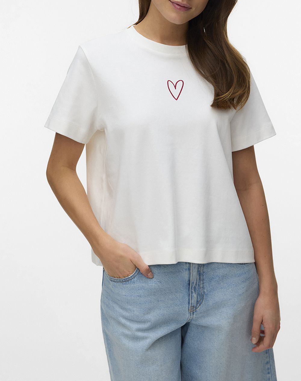 VERO MODA VMSARA METTE SS TOP BOX JRS NOOS 10311633-Snow WhiteRioRedHeart Mixed