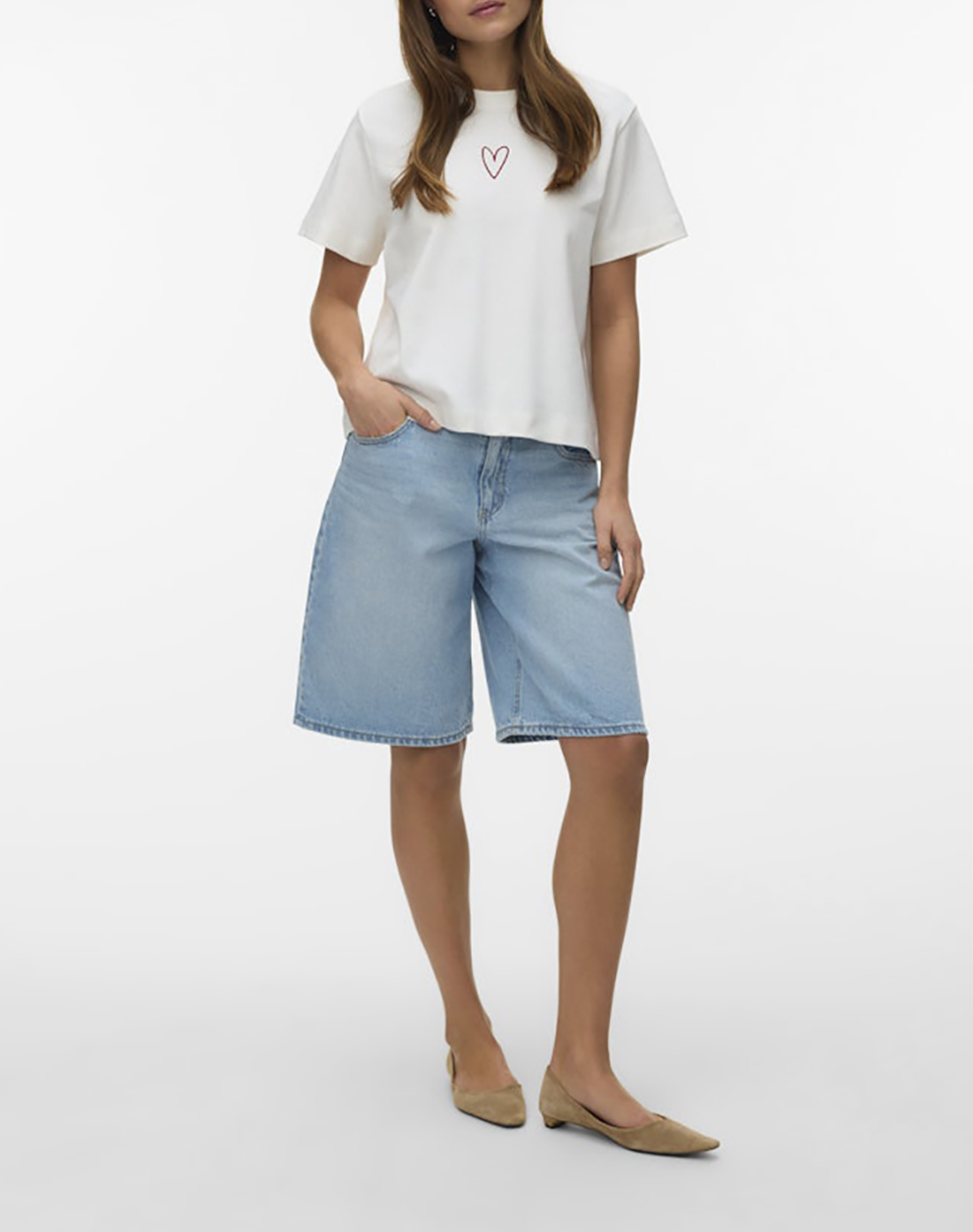 Vero Moda Vmsara Mette Ss Top Box Jrs Noos 10311633-Snow Whiterioredheart Mixed Γυναικεία ρούχα μπλούζες Τ-Shirt Politikos Shop Πολιτικός