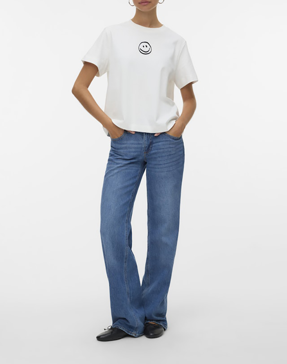 Vero Moda Vmsara Mette Ss Top Box Jrs Noos 10311633-Snow White1Smile White Γυναικεία ρούχα μπλούζες Τ-Shirt Politikos Shop Πολιτικός