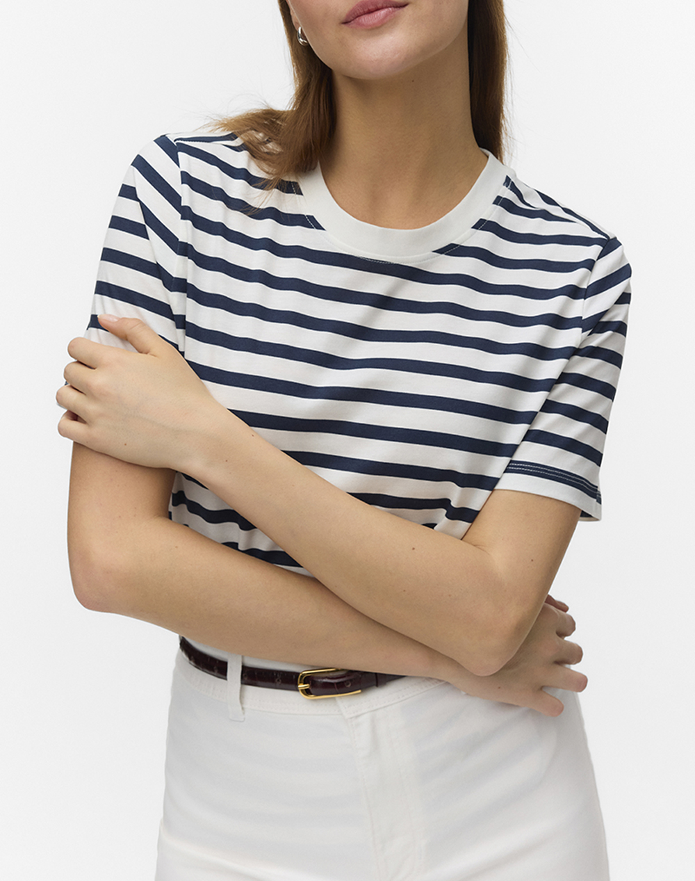 VERO MODA VMPAULINA STRIPE SS T-SHIRT JRS NOOS 10336075-Snow WhiteMoni Navy Blazer Multi
